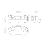 Double Armrest Three Seater with Curved