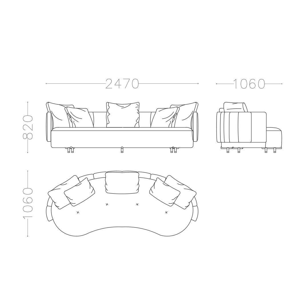 Double Armrest Four Seater with Curved