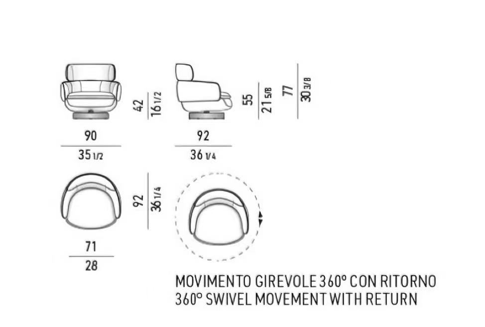 Modern Swivel White Armchair with headrest and Footstool Base