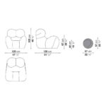 Sculptural Curved Beige Fabric Accent Chair with Attached Chain Ottoman