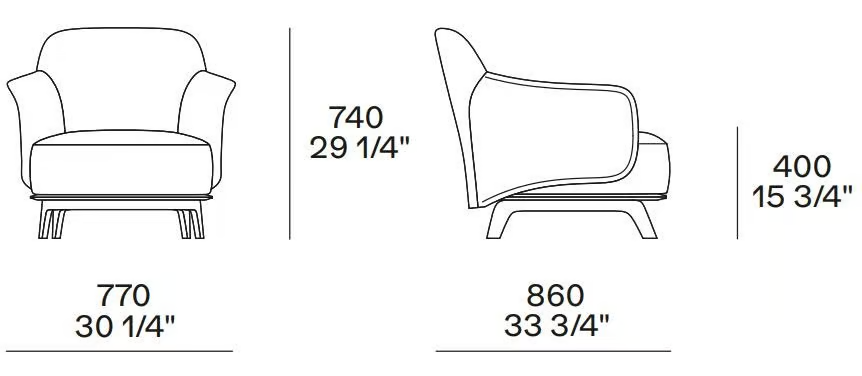 Leather Lounge Brown Armchair with Armrests Wooden Base