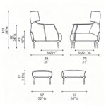 Natural Full Grain Aniline Leather Developing Patina Blue Armchair with footrest