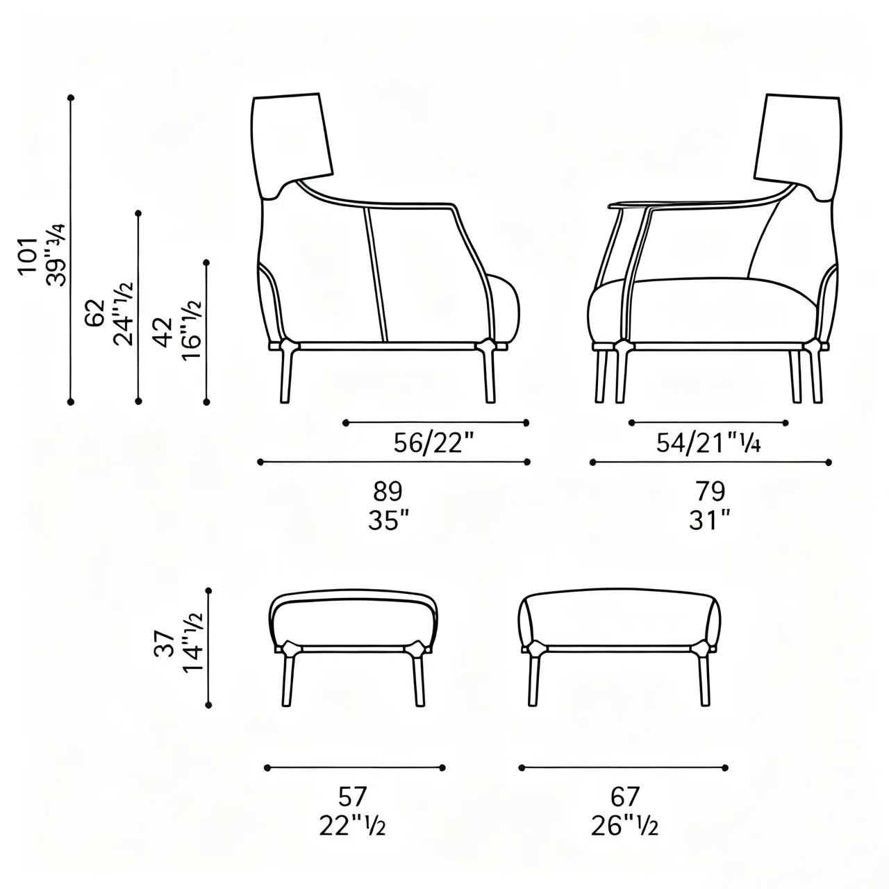 Natural Full Grain Aniline Leather Developing Patina Blue Armchair with footrest