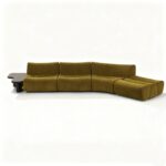 Modular Velvet & Leather Sofa System with Elm Wood Marble Coffee Tables