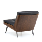 Genuine Leather Black Italian Minimalist Armchair with Wooden Legs