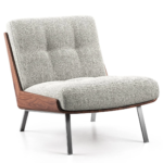 Genuine Leather Black Italian Minimalist Armchair with Wooden Legs