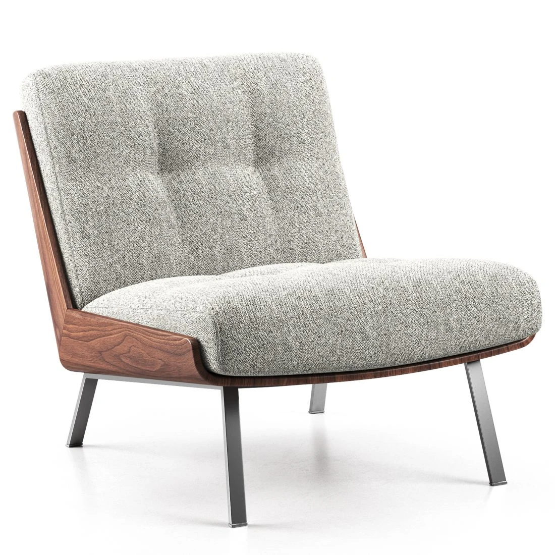 Genuine Leather Black Italian Minimalist Armchair with Wooden Legs