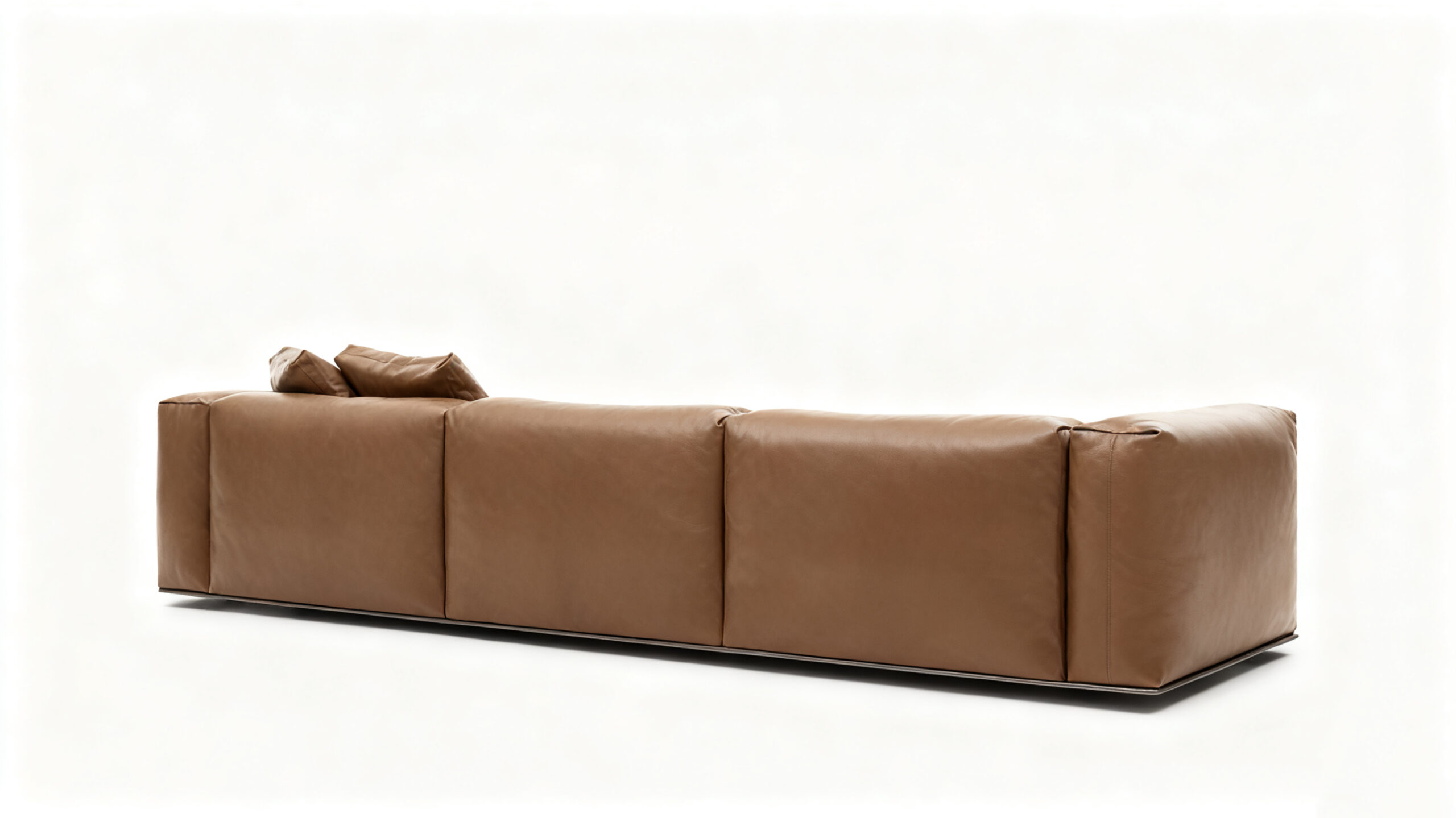 Modern Low-Profile Sofa with Plush Upholstery and Bronzed Nickel Base