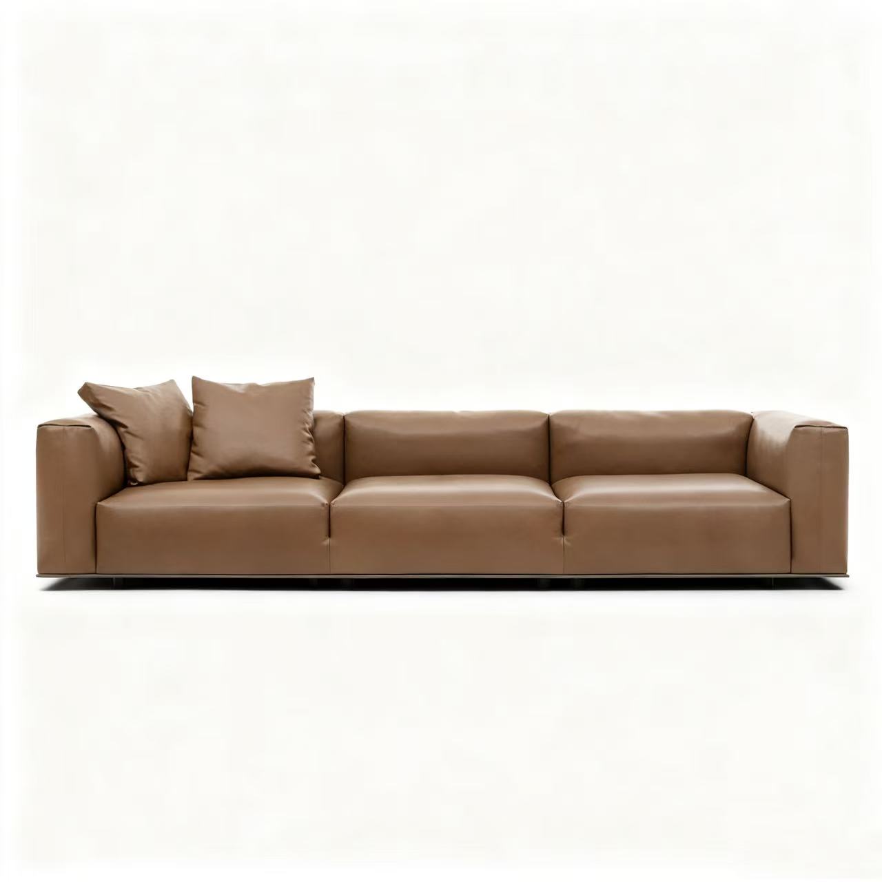 Modern Low-Profile Sofa with Plush Upholstery and Bronzed Nickel Base
