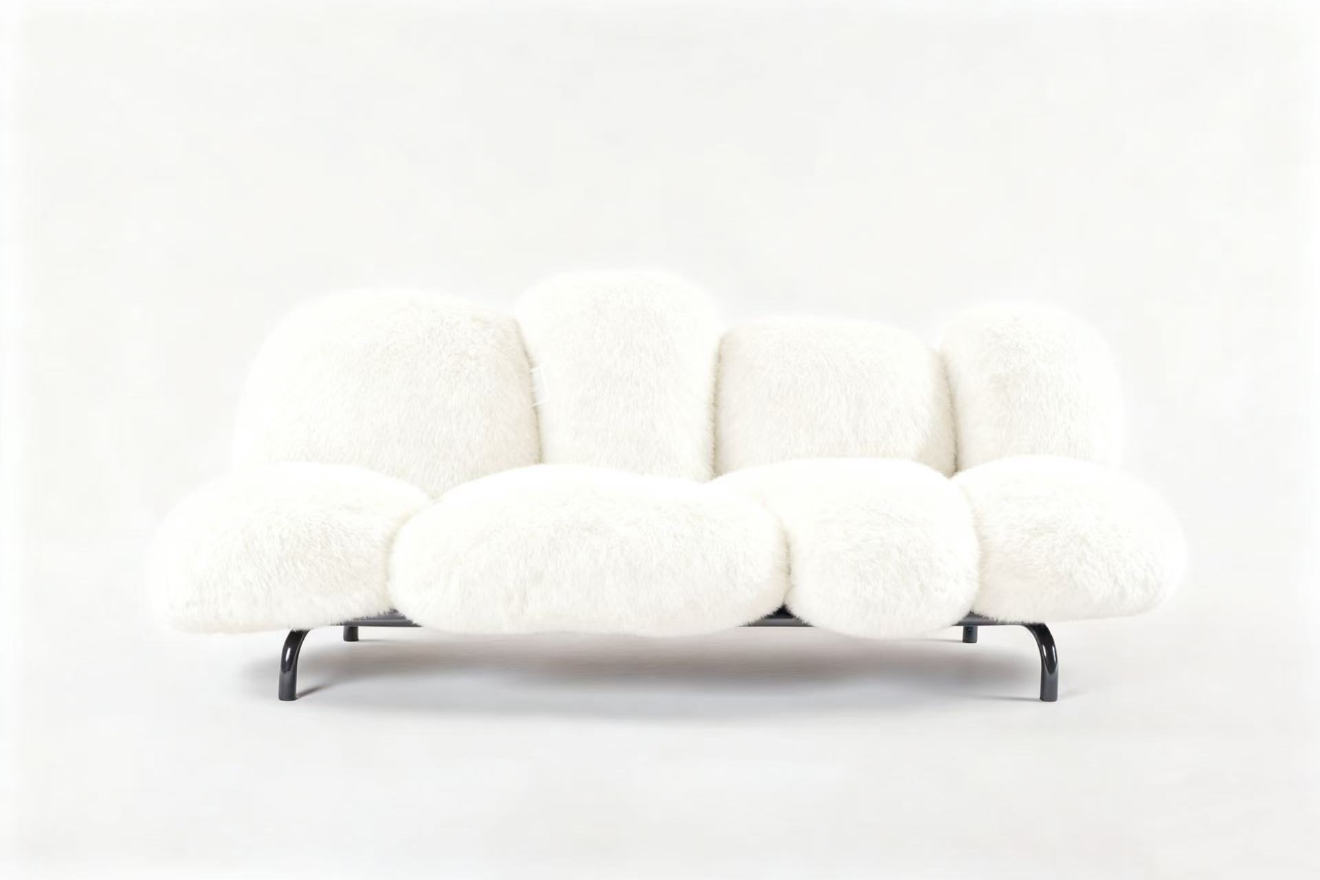 Plush Ecological Fur Sofa with Floating Powder Puff Cushions and Gellyfoam Comfort