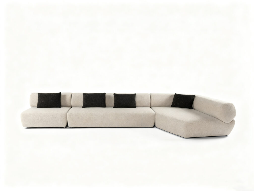 Flowing Modular Sofa with Ergonomic Support and Continuous Decorative Stitch