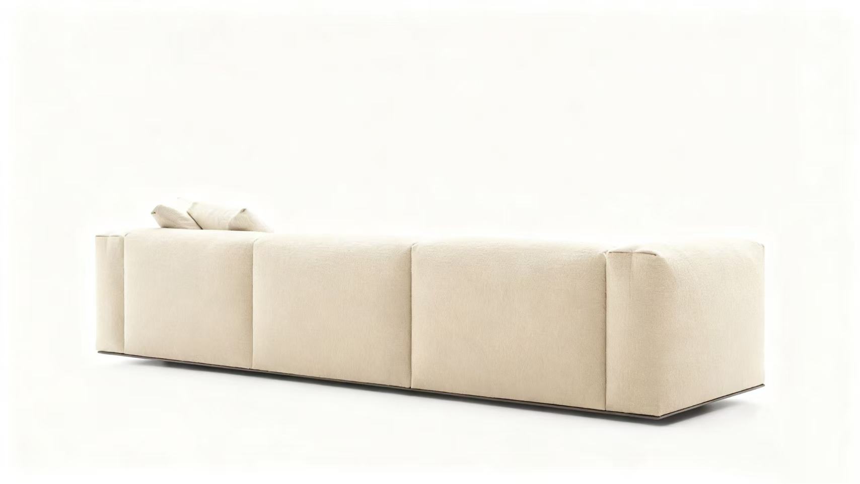 Modern Low-Profile Sofa with Plush Upholstery and Bronzed Nickel Base