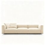 Modern Low-Profile Sofa with Plush Upholstery and Bronzed Nickel Base
