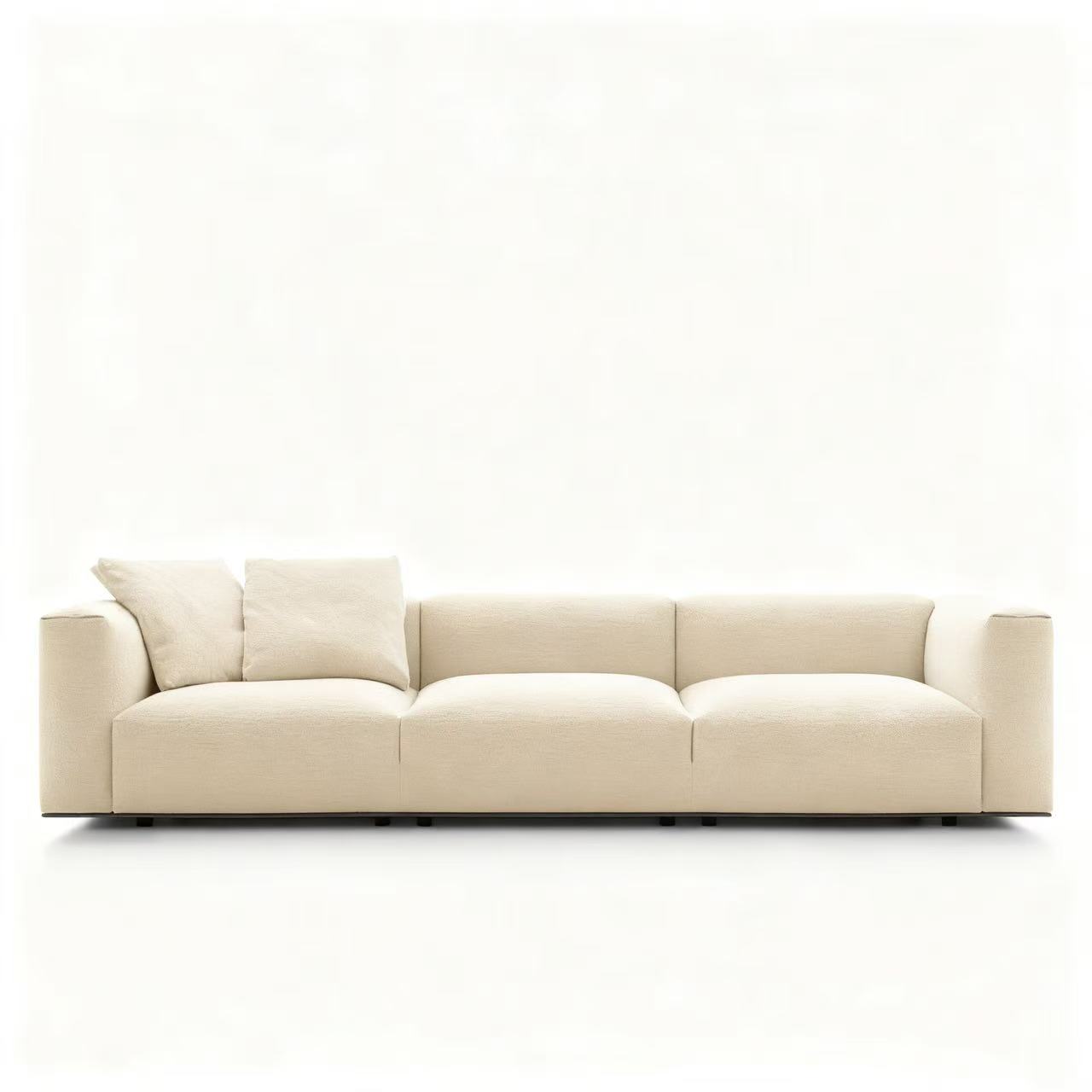 Modern Low-Profile Sofa with Plush Upholstery and Bronzed Nickel Base