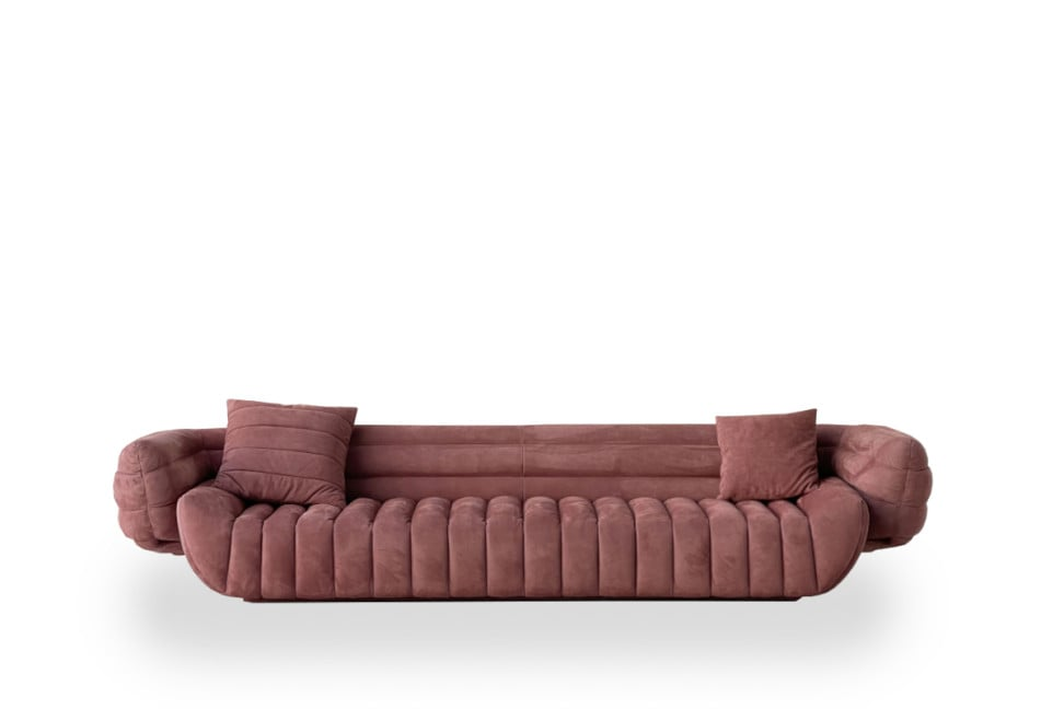 Sculptural Deconstructed Leather Sofa with Floating Elements and Artistic Quilting