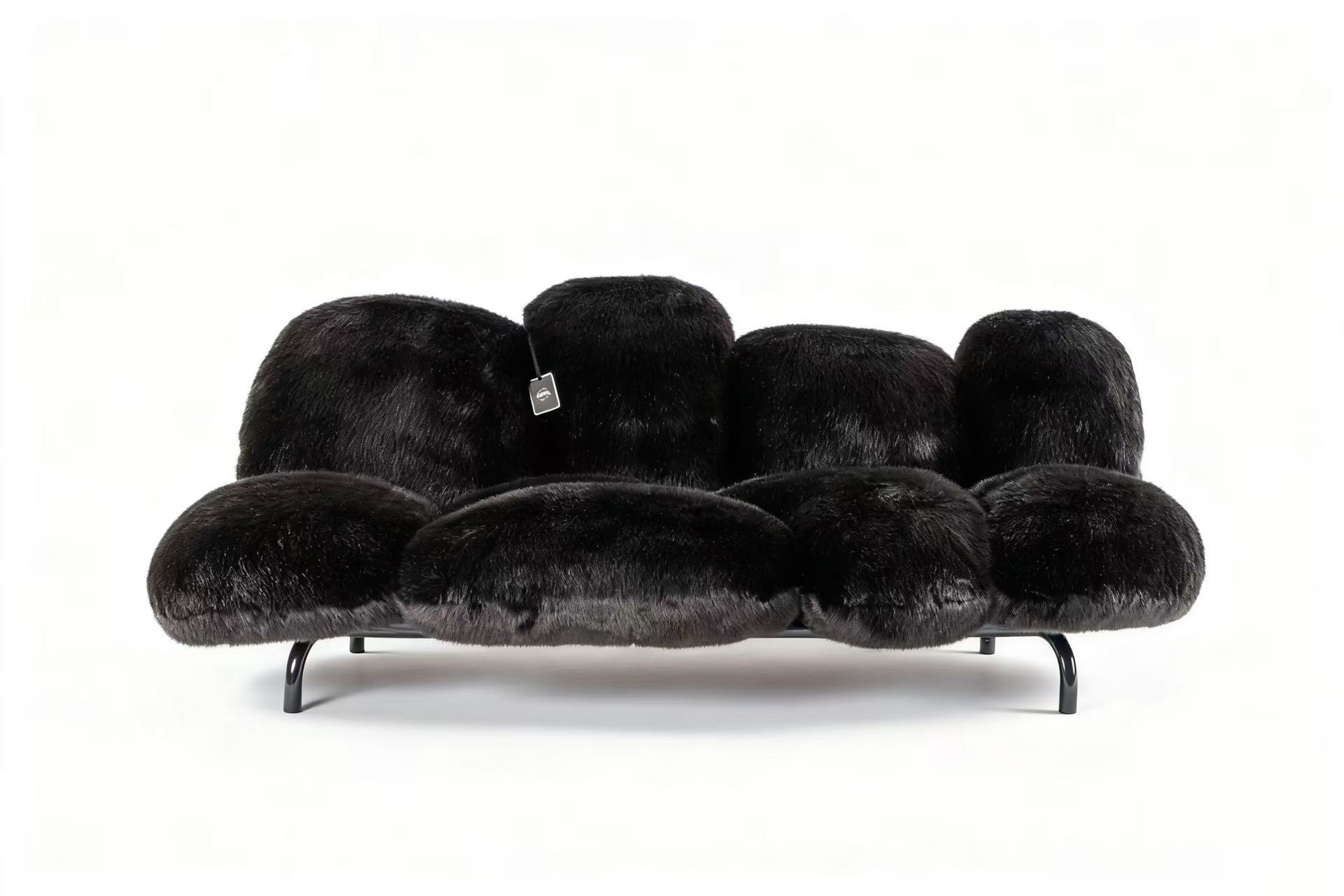 Plush Ecological Fur Sofa with Floating Powder Puff Cushions and Gellyfoam Comfort