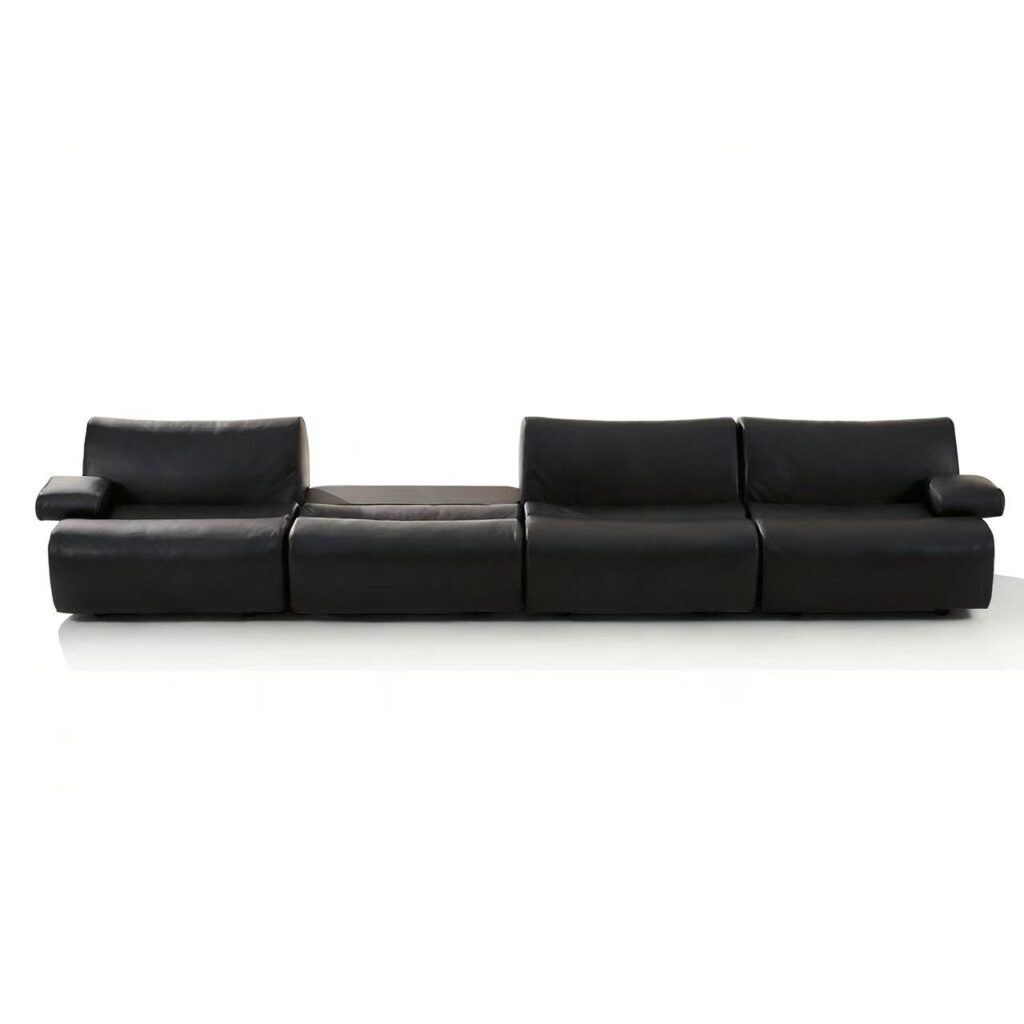 Modular Velvet & Leather Sofa System with Elm Wood Marble Coffee Tables