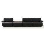 Modular Velvet & Leather Sofa System with Elm Wood Marble Coffee Tables