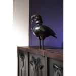 Animal Motif Drawer Cabinet Dark Wood Metal Accents Decorative Storage Furniture