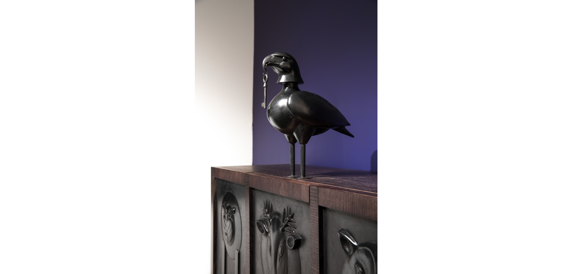 Animal Motif Drawer Cabinet Dark Wood Metal Accents Decorative Storage Furniture