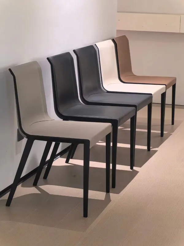 Brown Faux Leather Upholstered Black Metal Frame Modern Dining Chair