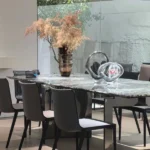 Brown Faux Leather Upholstered Black Metal Frame Modern Dining Chair