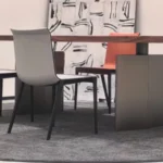 Brown Faux Leather Upholstered Black Metal Frame Modern Dining Chair