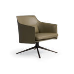 Olive Leather Swivel Chair Dark Metal Base Modern Lounge Seating