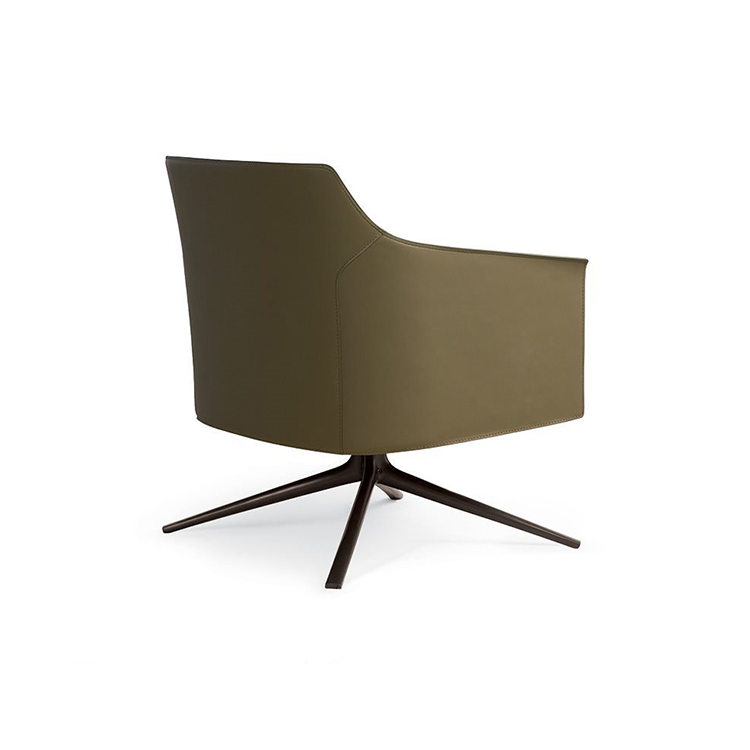 Olive Leather Swivel Chair Dark Metal Base Modern Lounge Seating