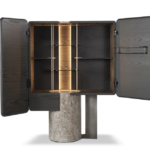 Dark Textured Accent Table Marble Base Modern Geometric Design