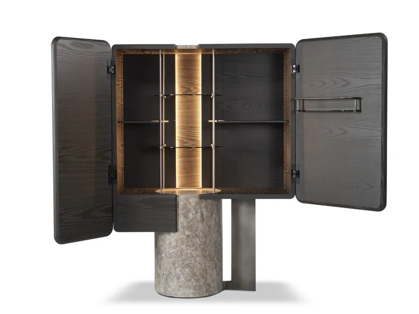 Dark Textured Accent Table Marble Base Modern Geometric Design