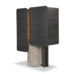 Dark Textured Accent Table Marble Base Modern Geometric Design