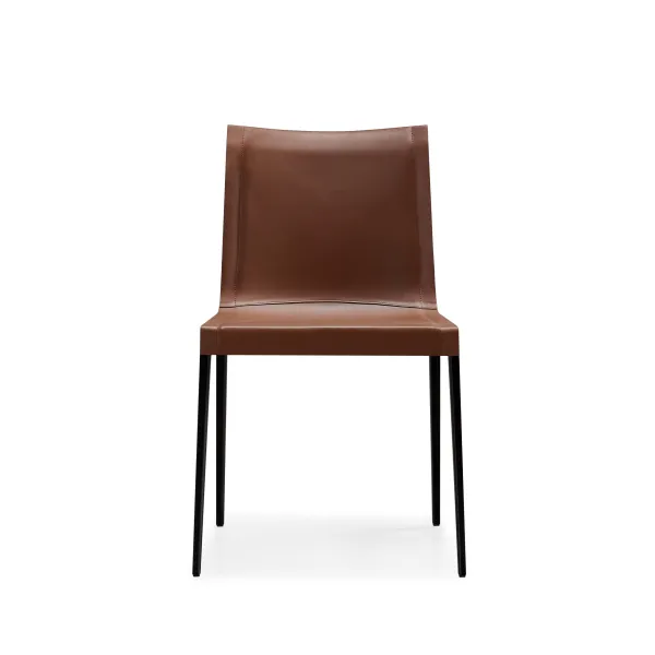 Brown Faux Leather Upholstered Black Metal Frame Modern Dining Chair