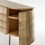 Brass Scale Console Table Curved Panel Design Slim Brass Legs Luxury Storage