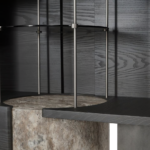 Dark Textured Accent Table Marble Base Modern Geometric Design