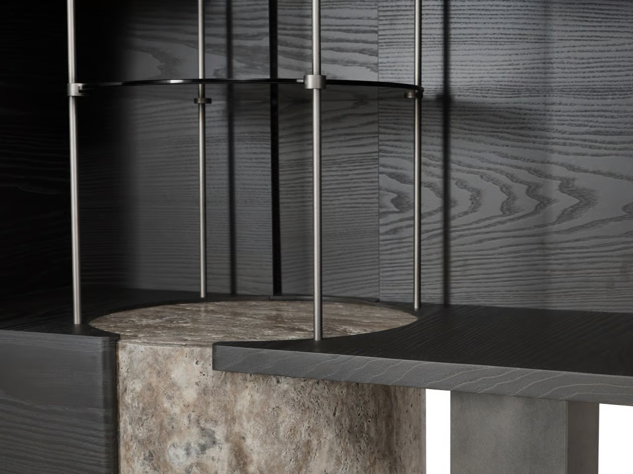 Dark Textured Accent Table Marble Base Modern Geometric Design