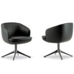 Black Leather Swivel Armchair Modern Metal Star Base Accent Seating