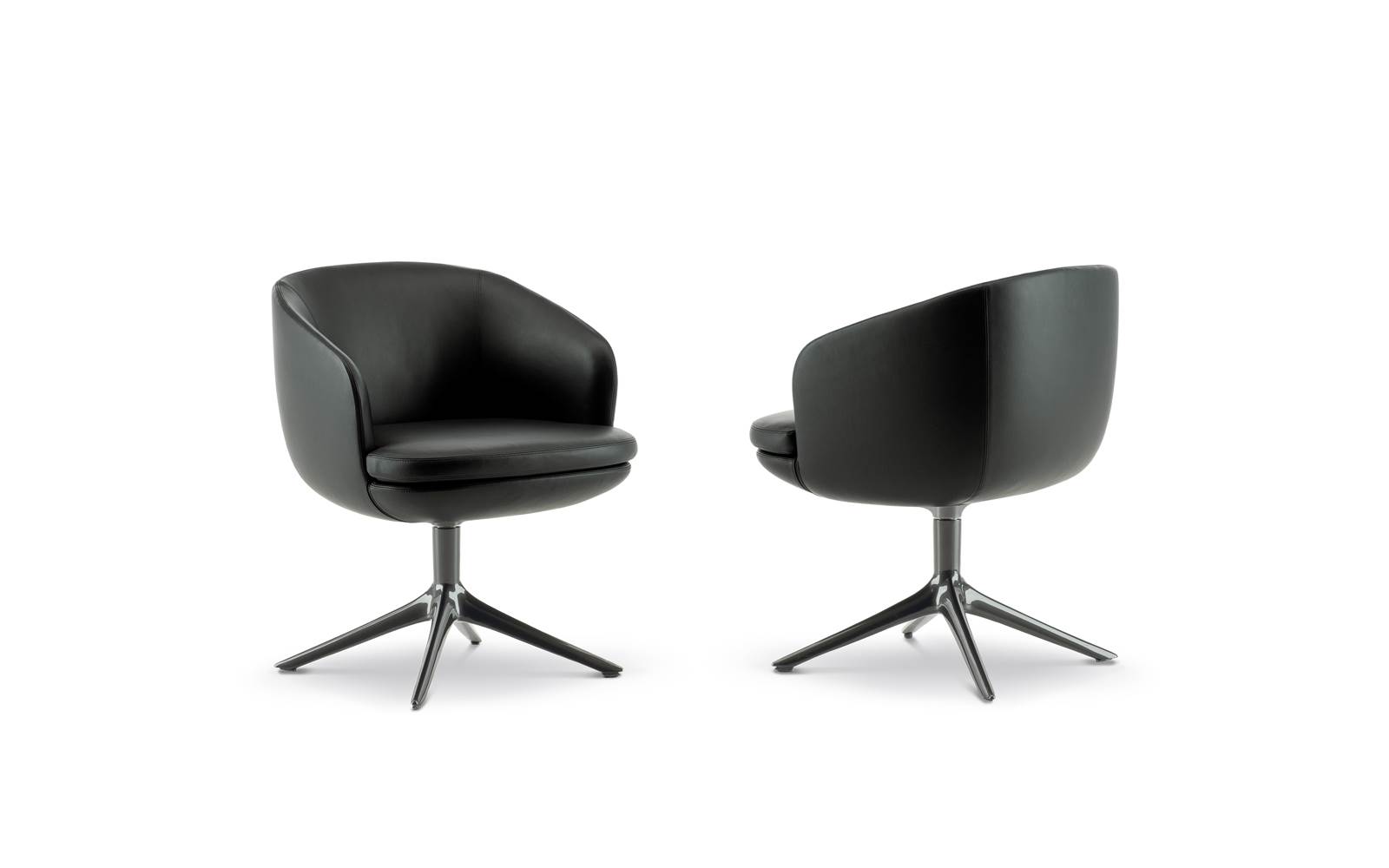 Black Leather Swivel Armchair Modern Metal Star Base Accent Seating