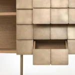 Brass Scale Console Table Curved Panel Design Slim Brass Legs Luxury Storage