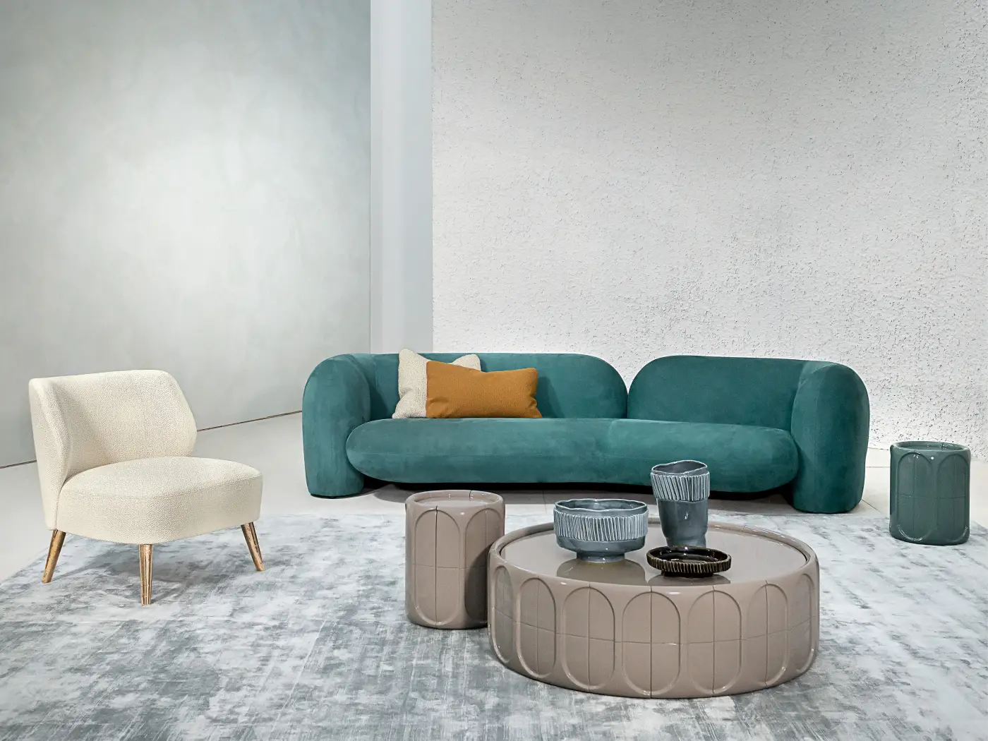 Sculptural Wooden Round Coffee Table & Side Table Set