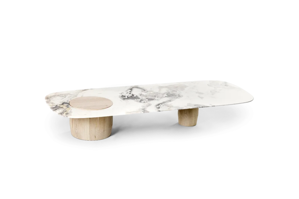 Modern Luxury Marble Coffee Table Solid Wood Accent Irregular