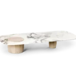 Modern Luxury Marble Coffee Table Solid Wood Accent Irregular