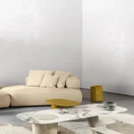 Modern Luxury Marble Coffee Table Solid Wood Accent Irregular