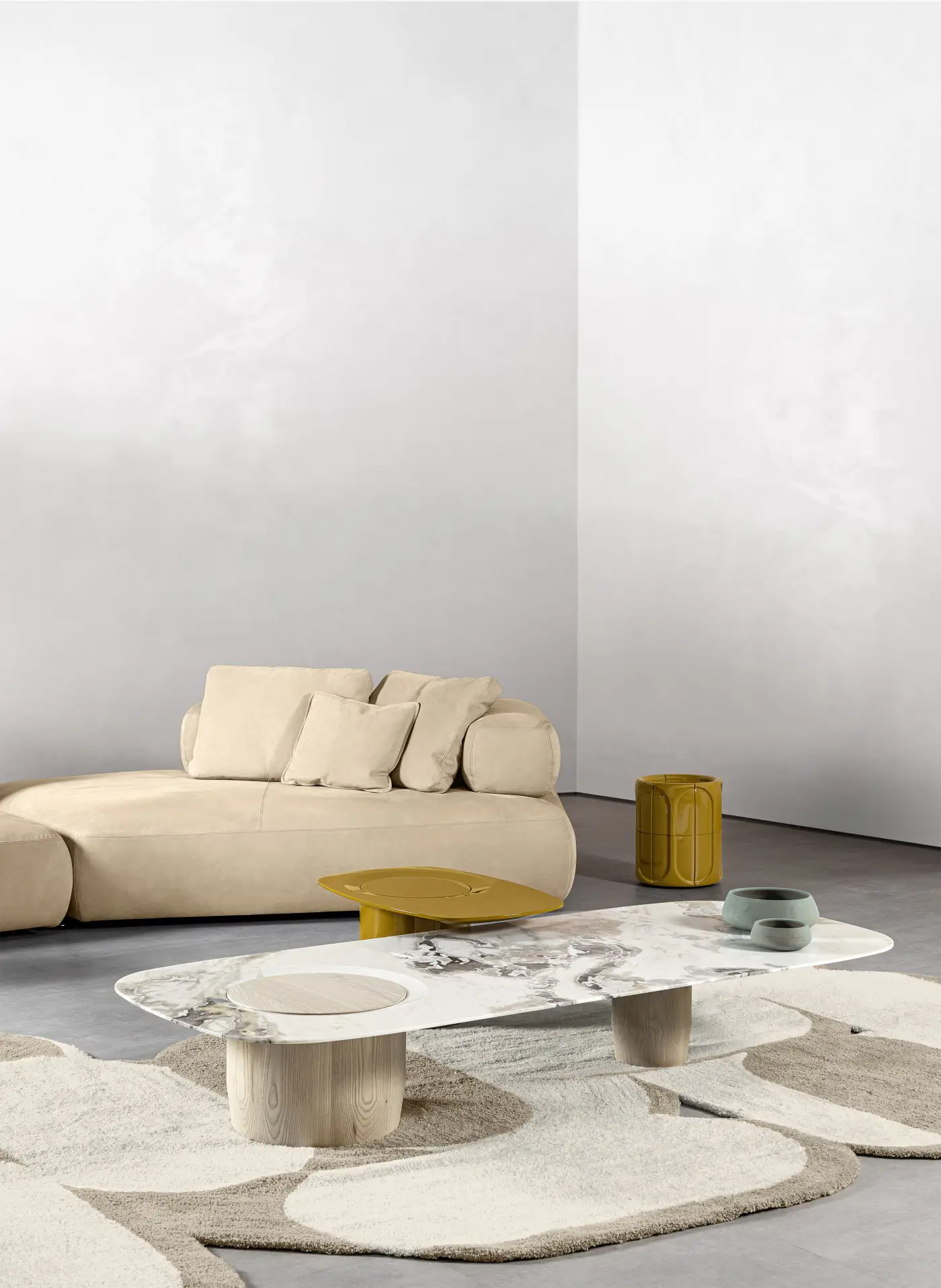 Modern Luxury Marble Coffee Table Solid Wood Accent Irregular