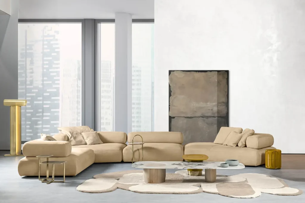 Modern Luxury Marble Coffee Table Solid Wood Accent Irregular