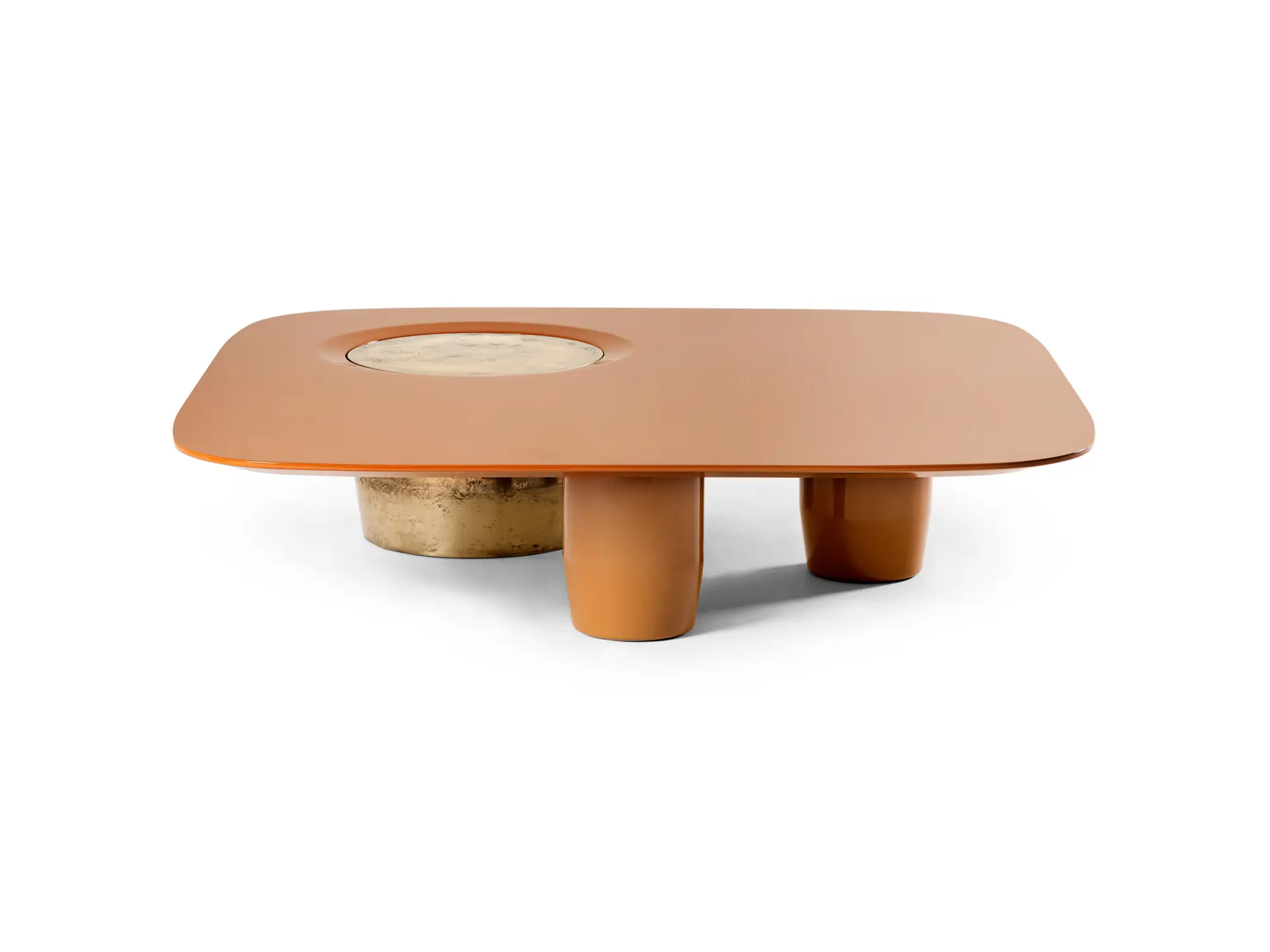 Contemporary Square Pink low wooden and metal coffee table