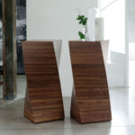 Walnut Geometric Accent Table Sculptural Design Modern Storage Pedestal