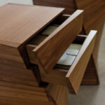 Walnut Geometric Accent Table Sculptural Design Modern Storage Pedestal