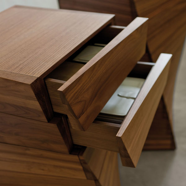 Walnut Geometric Accent Table Sculptural Design Modern Storage Pedestal