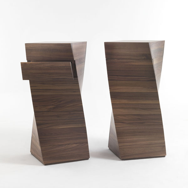 Walnut Geometric Accent Table Sculptural Design Modern Storage Pedestal